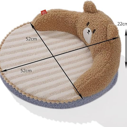 Ziggy Pupps Dog and cat Cute Bear Shape Pet Bed Soft Fluffy Brown Calming Dog and Cat Sofa Bed with Cushioned Base Size 52 × 52 cm