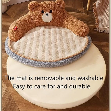 Ziggy Pupps Dog and cat Cute Bear Shape Pet Bed Soft Fluffy Brown Calming Dog and Cat Sofa Bed with Cushioned Base Size 52 × 52 cm