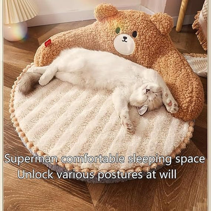 Ziggy Pupps Dog and cat Cute Bear Shape Pet Bed Soft Fluffy Brown Calming Dog and Cat Sofa Bed with Cushioned Base Size 52 × 52 cm