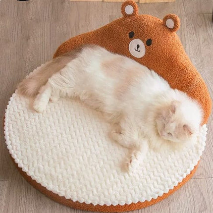 Ziggy Pupps Dog and cat Cute Bear Shape Pet Bed Soft Fluffy Brown Calming Dog and Cat Sofa Bed with Cushioned Base Size 52 × 52 cm