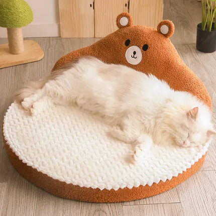 Ziggy Pupps Dog and cat Cute Bear Shape Pet Bed Soft Fluffy Brown Calming Dog and Cat Sofa Bed with Cushioned Base Size 52 × 52 cm