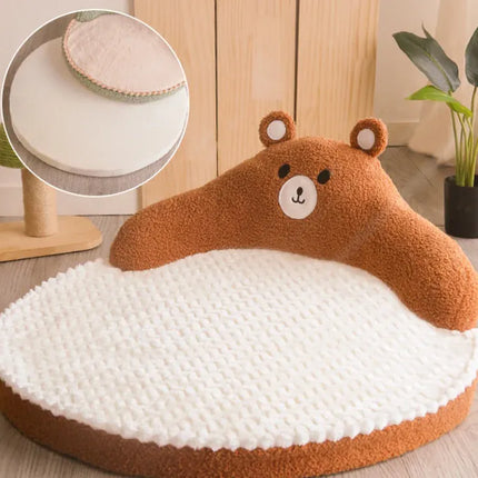 Ziggy Pupps Dog and cat Cute Bear Shape Pet Bed Soft Fluffy Brown Calming Dog and Cat Sofa Bed with Cushioned Base Size 52 × 52 cm