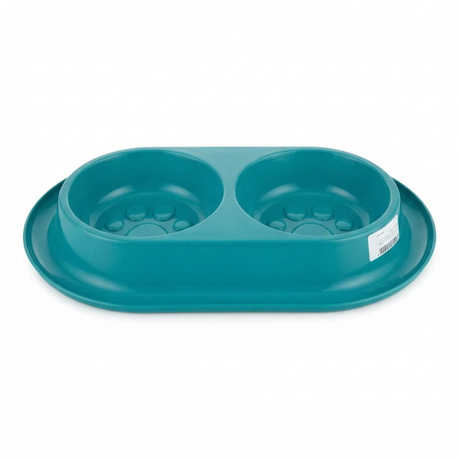 Ziggy Pupps Dog and cat Dual Pet Feeding Bowl Double Plastic Food and Water Dish with Spill Proof Tray Teal