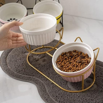 Ziggy Pupps Dog and cat Elevated Cat Bowls with 2 Ceramic Bowls Raised Cat Food Water Bowl with Iron Stand Non Slip Pet Feeding