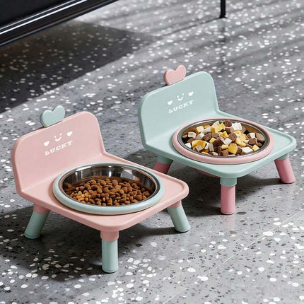 Ziggy Pupps Dog and cat Elevated Stainless Steel Pet Bowl with Stand Cute Chair Shaped Food And Water Feeder Pink