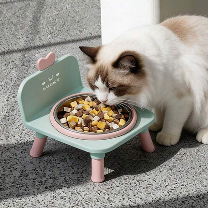 Ziggy Pupps Dog and cat Elevated Stainless Steel Pet Bowl with Stand Cute Chair Shaped Food And Water Feeder Pink