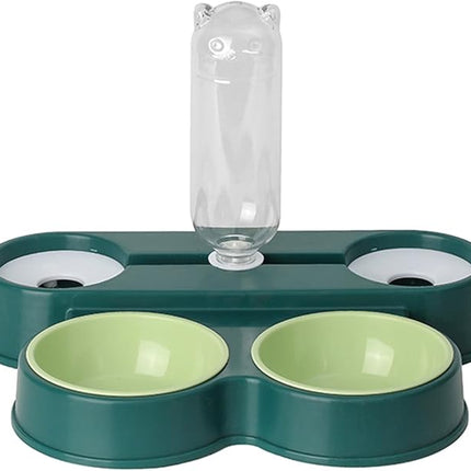 Ziggy Pupps Dog and cat Multi Functional Pet Food and Water Feeder with Automated Bottle dark green