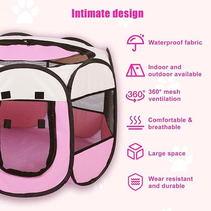 Ziggy Pupps Dog and cat Pet playpen for small dogs And cats foldable dog kennel Medium Pink & Off-White