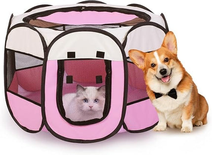 Ziggy Pupps Dog and cat Pet playpen for small dogs And cats foldable dog kennel Medium Pink & Off-White