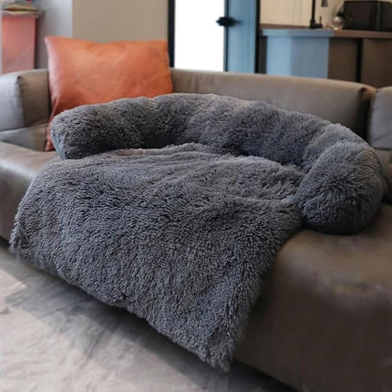 Ziggy Pupps Dog and cat Plush Dog Sofa Cover and Furniture Protector 83x105cm Fluffy Calming Pet Bed Mat with Bolster for Couch