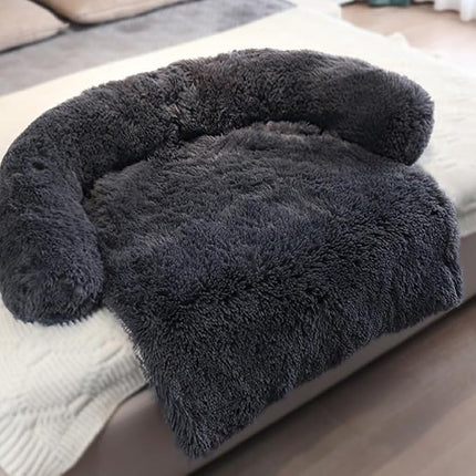 Ziggy Pupps Dog and cat Plush Dog Sofa Cover and Furniture Protector 83x105cm Fluffy Calming Pet Bed Mat with Bolster for Couch