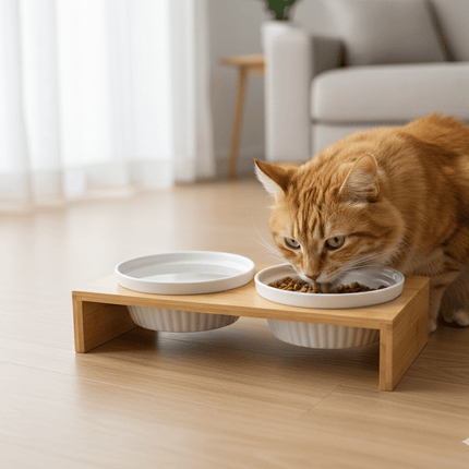 Ziggy Pupps Dog and cat Raised Double Pet Feeding Bowl With A Wooden Stand