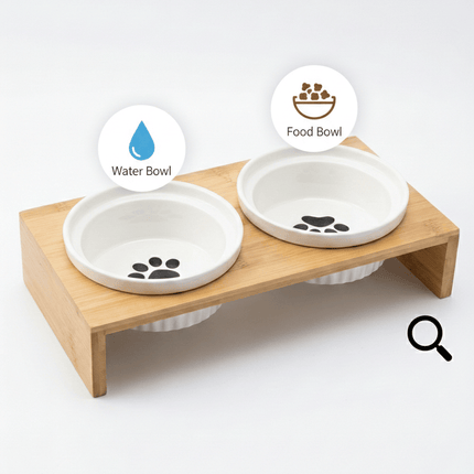Ziggy Pupps Dog and cat Raised Double Pet Feeding Bowl With A Wooden Stand