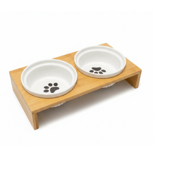 Ziggy Pupps Dog and cat Raised Double Pet Feeding Bowl With A Wooden Stand