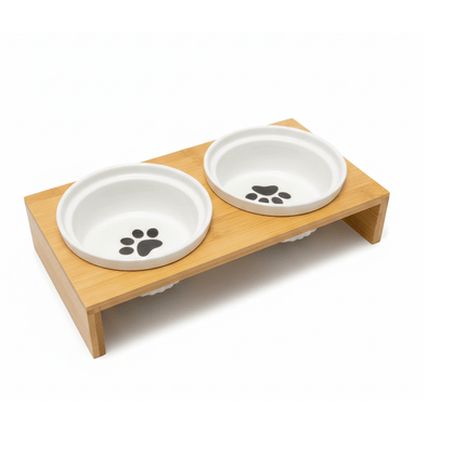 Ziggy Pupps Dog and cat Raised Double Pet Feeding Bowl With A Wooden Stand
