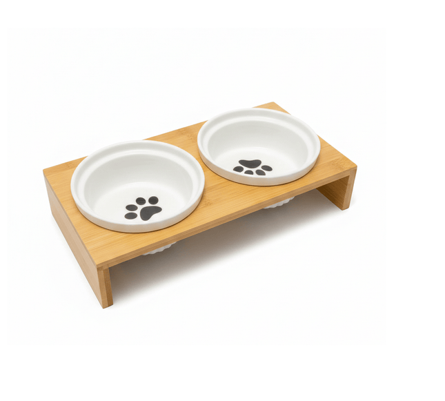 Ziggy Pupps Dog and cat Raised Double Pet Feeding Bowl With A Wooden Stand