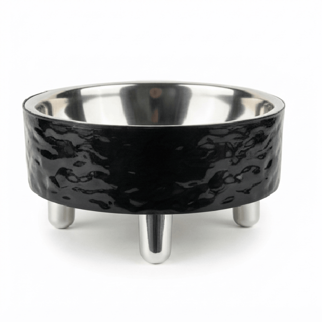 Ziggy Pupps Dog and cat Raised Stainless Steel Dog And Cat Bowl Textured Feeder with Metal Legs 12 Mm Black
