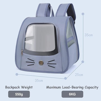 Ziggy Pupps Dog and cat Transparent Window Pet Carrier Backpack Cute Cat Face Design Travel Bag 35 × 25 × 35 cm Light Blue