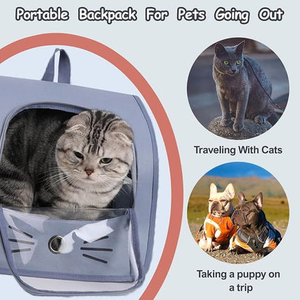 Ziggy Pupps Dog and cat Transparent Window Pet Carrier Backpack Cute Cat Face Design Travel Bag 35 × 25 × 35 cm Light Blue