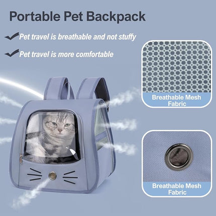Ziggy Pupps Dog and cat Transparent Window Pet Carrier Backpack Cute Cat Face Design Travel Bag 35 × 25 × 35 cm Light Blue