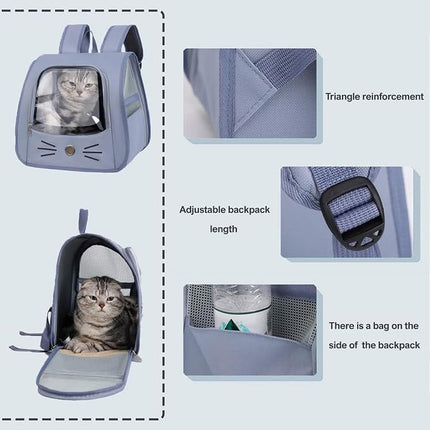 Ziggy Pupps Dog and cat Transparent Window Pet Carrier Backpack Cute Cat Face Design Travel Bag 35 × 25 × 35 cm Light Blue