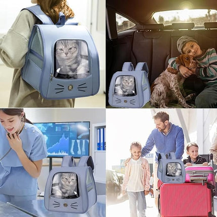 Ziggy Pupps Dog and cat Transparent Window Pet Carrier Backpack Cute Cat Face Design Travel Bag 35 × 25 × 35 cm Light Blue