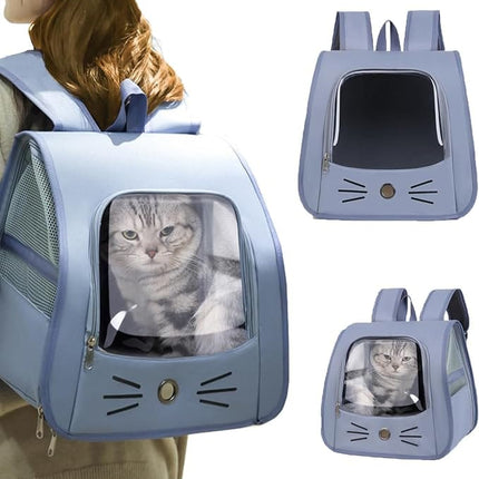 Ziggy Pupps Dog and cat Transparent Window Pet Carrier Backpack Cute Cat Face Design Travel Bag 35 × 25 × 35 cm Light Blue
