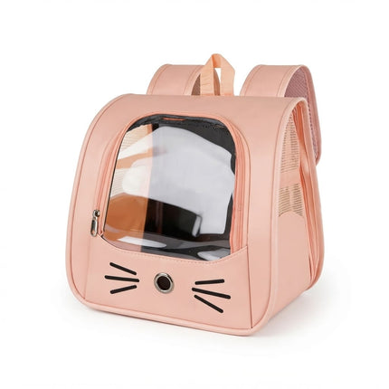 Ziggy Pupps Dog and cat Transparent Window Pet Carrier Backpack Cute Cat Face Design Travel Bag 35 × 25 × 35 cm Pink
