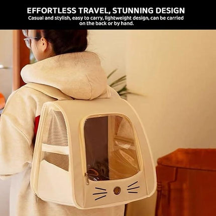 Ziggy Pupps Dog and cat Transparent Window Pet Carrier Backpack Cute Cat Face Design Travel Bag 35 × 25 × 35 cm White