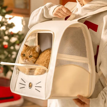 Ziggy Pupps Dog and cat Transparent Window Pet Carrier Backpack Cute Cat Face Design Travel Bag 35 × 25 × 35 cm White