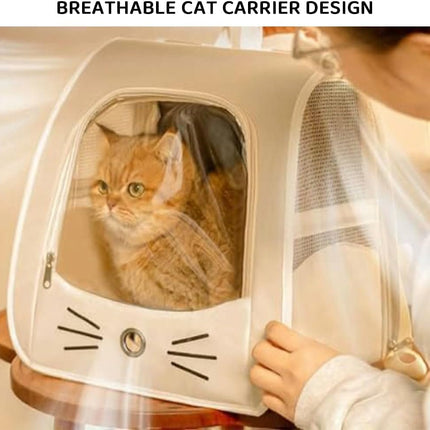 Ziggy Pupps Dog and cat Transparent Window Pet Carrier Backpack Cute Cat Face Design Travel Bag 35 × 25 × 35 cm White