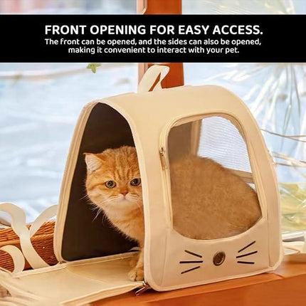 Ziggy Pupps Dog and cat Transparent Window Pet Carrier Backpack Cute Cat Face Design Travel Bag 35 × 25 × 35 cm White