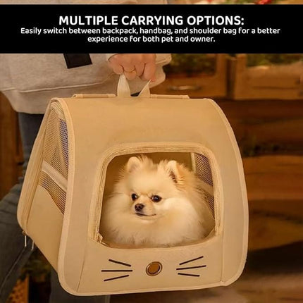 Ziggy Pupps Dog and cat Transparent Window Pet Carrier Backpack Cute Cat Face Design Travel Bag 35 × 25 × 35 cm White