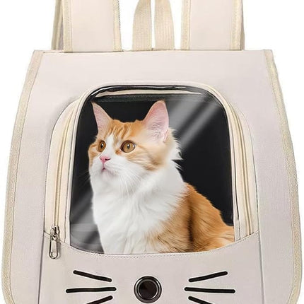 Ziggy Pupps Dog and cat Transparent Window Pet Carrier Backpack Cute Cat Face Design Travel Bag 35 × 25 × 35 cm White