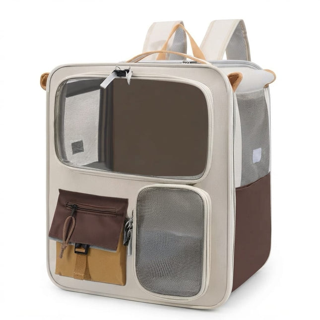 Ziggy Pupps Dog and cat Transparent Window Pet Carrier Backpack for Cats and Dogs Beige and Brown Size 36 × 27 × 42 cm