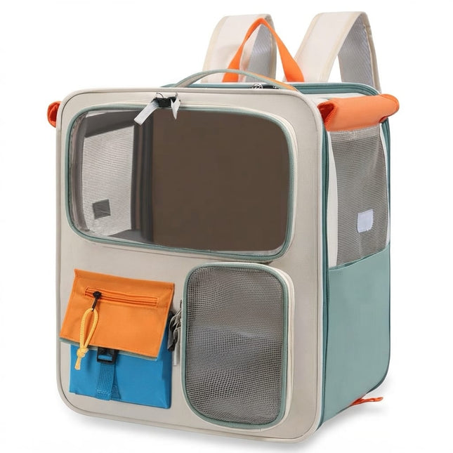 Ziggy Pupps Dog and cat Transparent Window Pet Carrier Backpack for Cats and Dogs Green and Orange Size 36 × 27 × 42 cm