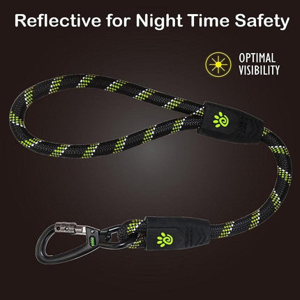 Ziggy Pupps Dog Doco Black and Green Reflective Rope Dog Leash 150cm