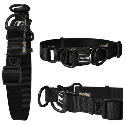Ziggy Pupps Dog Doco Large Black Double D-Ring Nylon Dog Collar 45 to 68 in 2.5cm