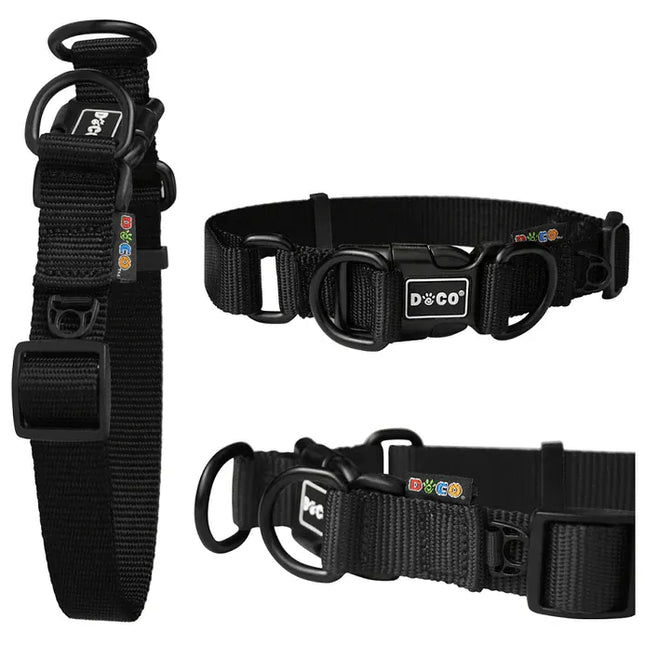 Ziggy Pupps Dog Doco Large Black Double D-Ring Nylon Dog Collar 45 to 68 in 2.5cm