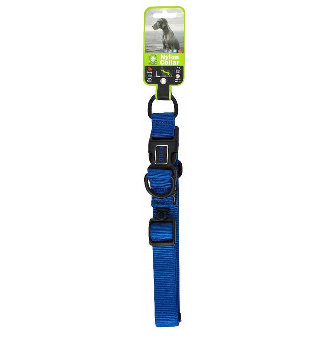 Ziggy Pupps Dog Doco Large blue Double D-Ring Nylon Dog Collar 45 to 68 in 2.5cm