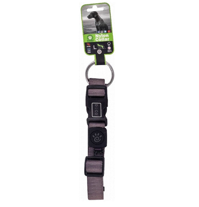 Ziggy Pupps Dog Doco Large Gray Nylon Dog Collar 46 to 66 in 2.5cm