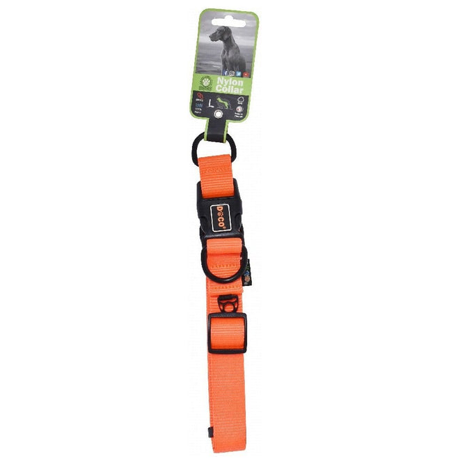 Ziggy Pupps Dog Doco Large Orange Double D-Ring Nylon Dog Collar 45 to 68 in 2.5cm