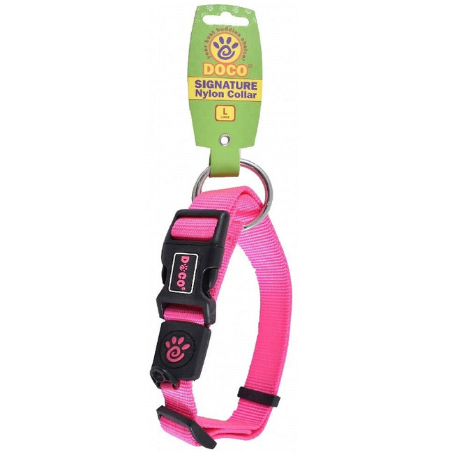 Ziggy Pupps Dog Doco Large Pink Nylon Dog Collar 46 to 66 in 2.5cm