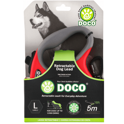 Ziggy Pupps Dog Doco Large Red and gray 5m Reflective and Retractable Leash for Dogs Up to 50kg