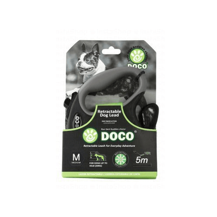 Ziggy Pupps Dog Doco Medium Black and gray 5m Reflective and Retractable Leash for Dogs Up to 20kg