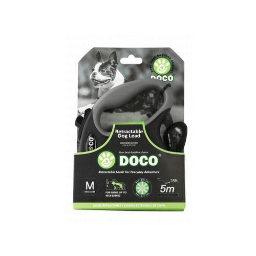 Ziggy Pupps Dog Doco Medium Black and gray 5m Reflective and Retractable Leash for Dogs Up to 20kg