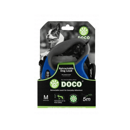 Ziggy Pupps Dog Doco Medium Blue and gray 5m Reflective and Retractable Leash for Dogs Up to 20kg