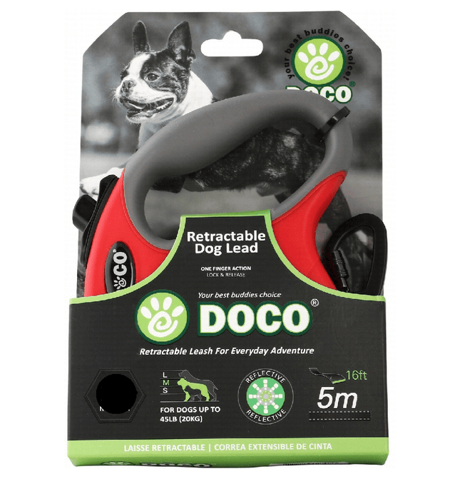 Ziggy Pupps Dog Doco small Red and gray 4m Reflective and Retractable Leash for Dogs Up to 10kg