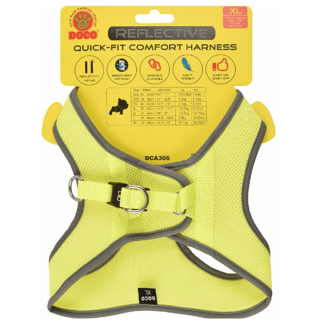 Ziggy Pupps Dog Doco X large Lime Reflective Quick Fit Comfort Dog Harness 52 to 58cm