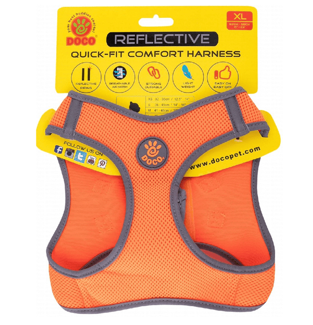Ziggy Pupps Dog Doco X large Orange Reflective Quick Fit Comfort Dog Harness 52 to 58cm